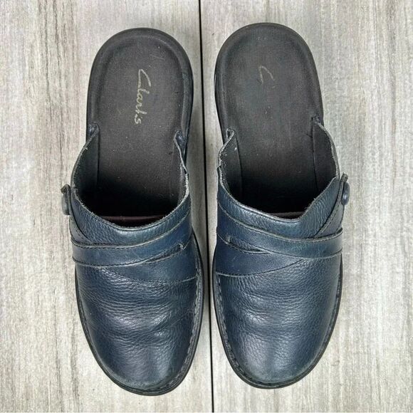 Clark’s Blue Leather Slip On Mule Comfort Clog Casual Shoes  Womens Size 6.5 - Picture 6 of 10